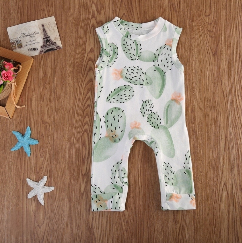 Baby Boy Girl Cactus Jumpsuit Lightweight Western Sleeveless One Piece 0-3M